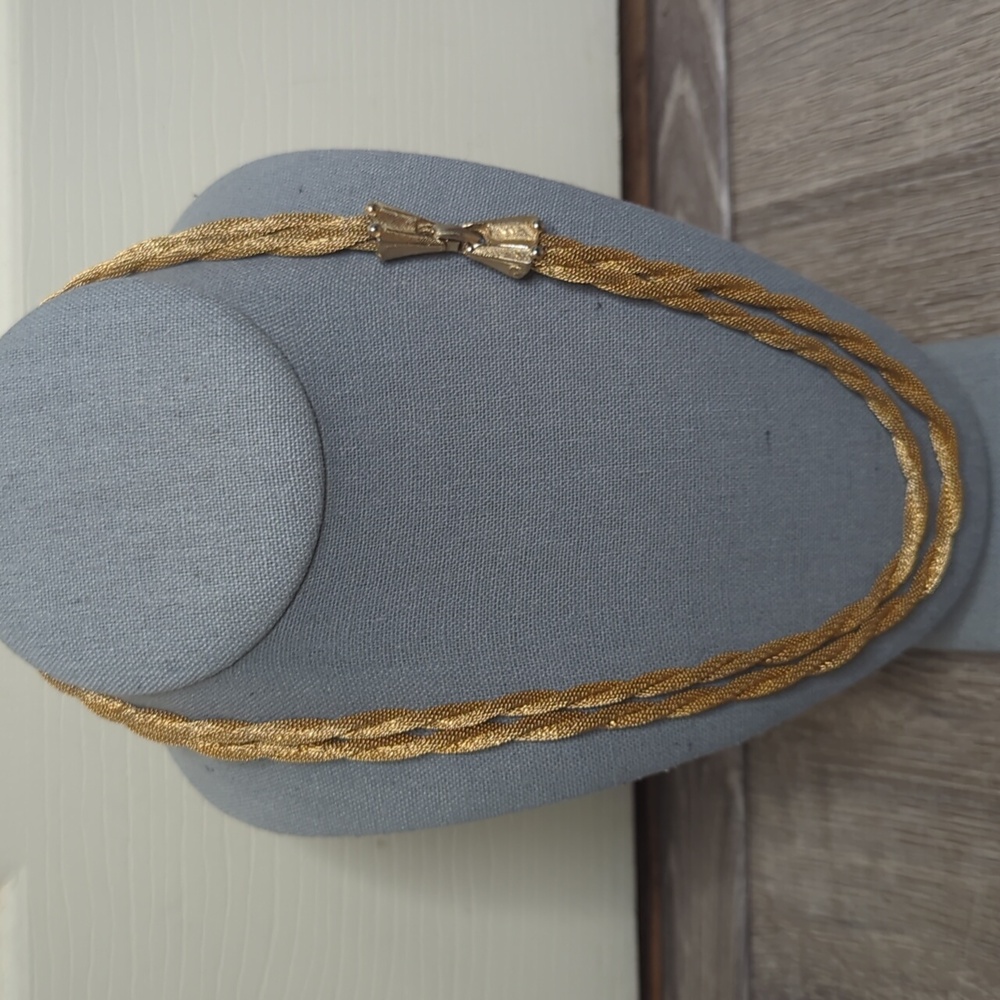 Vintage Mesh Double Strand Twist Matte Gold Necklace
